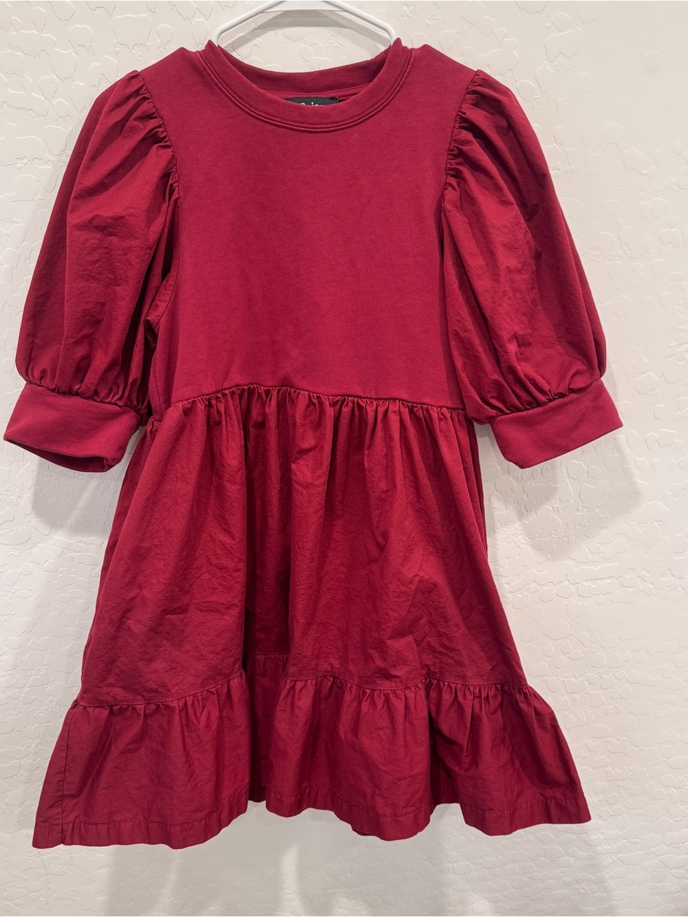 En Saison Gabriela Deep Red Burgundy Puff Sleeve Mini Dress Womens Small Holiday